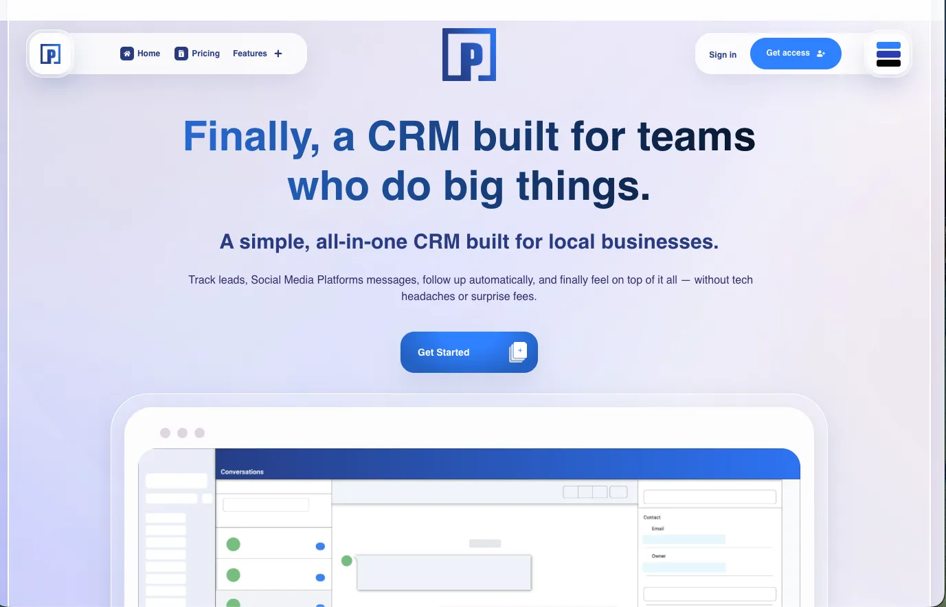 Primary5 home page with the Finally, a CRM built for teams who do big things headline