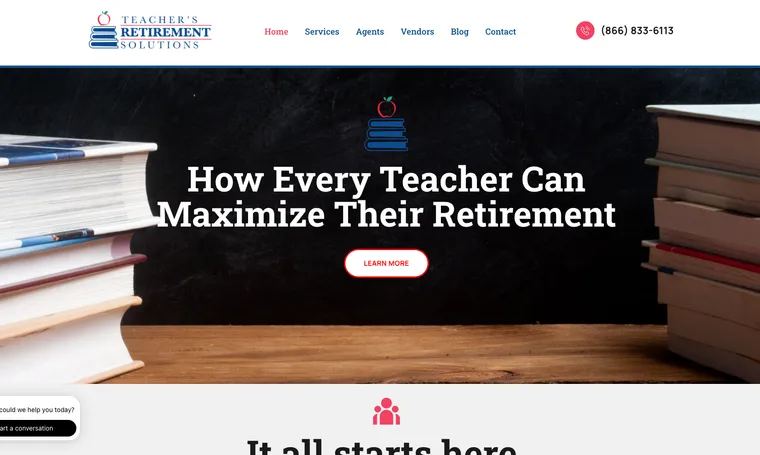 Teacher's Retirement Solutions home page with the How Every Teacher Can Maximize Their Retirement headline